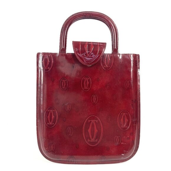 CARTIER Happy birthday logo Bag Tote Bag Hand Bag Leather Red